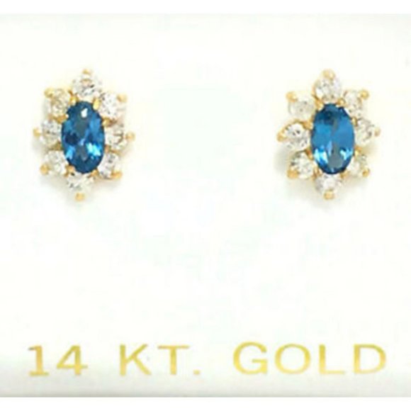 Jewelry - Blue Topaz 0.68 Cts White apphire Stud Earring 14k Yellow Gold
